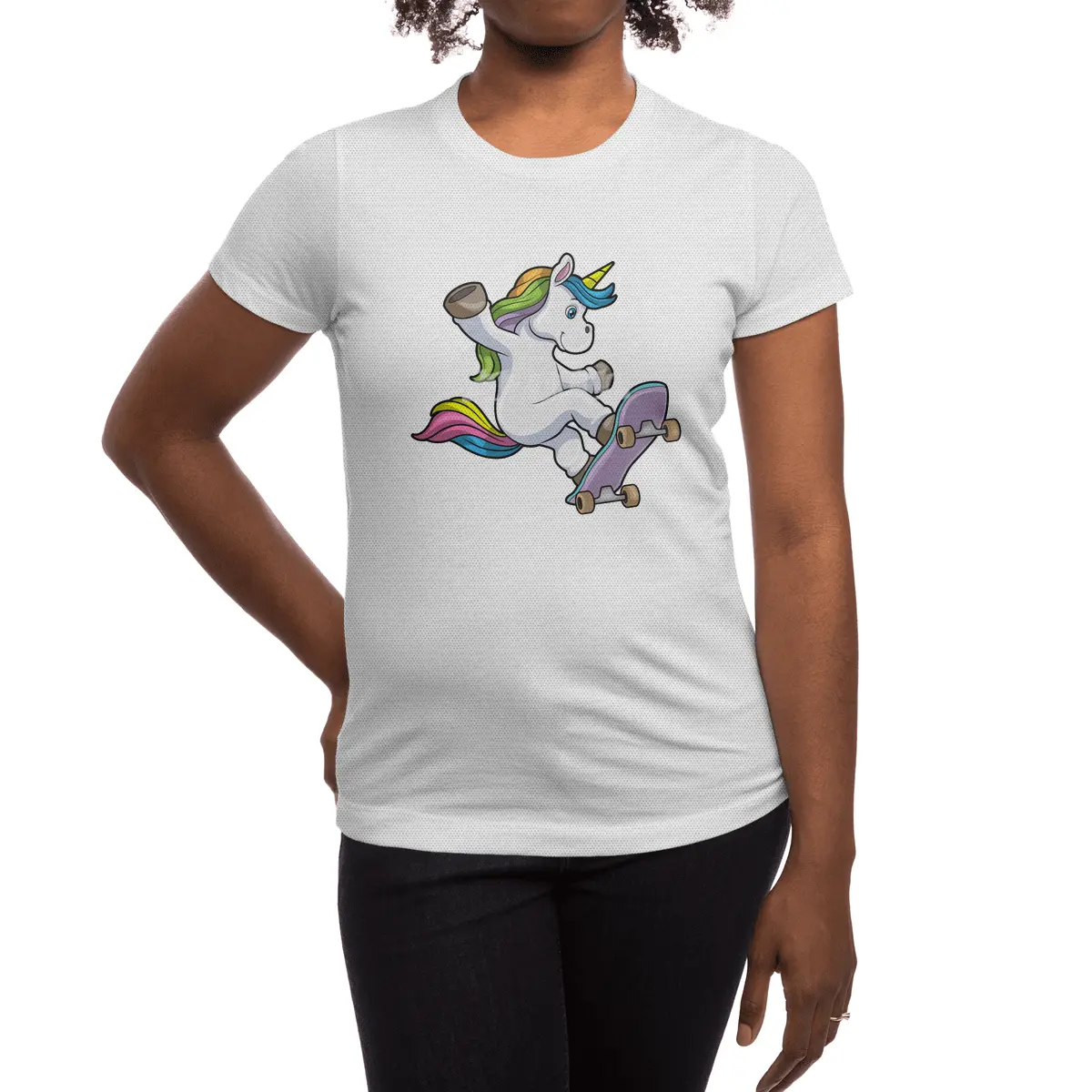 Unicorn as Skater with Skateboard Spor T-Shirt