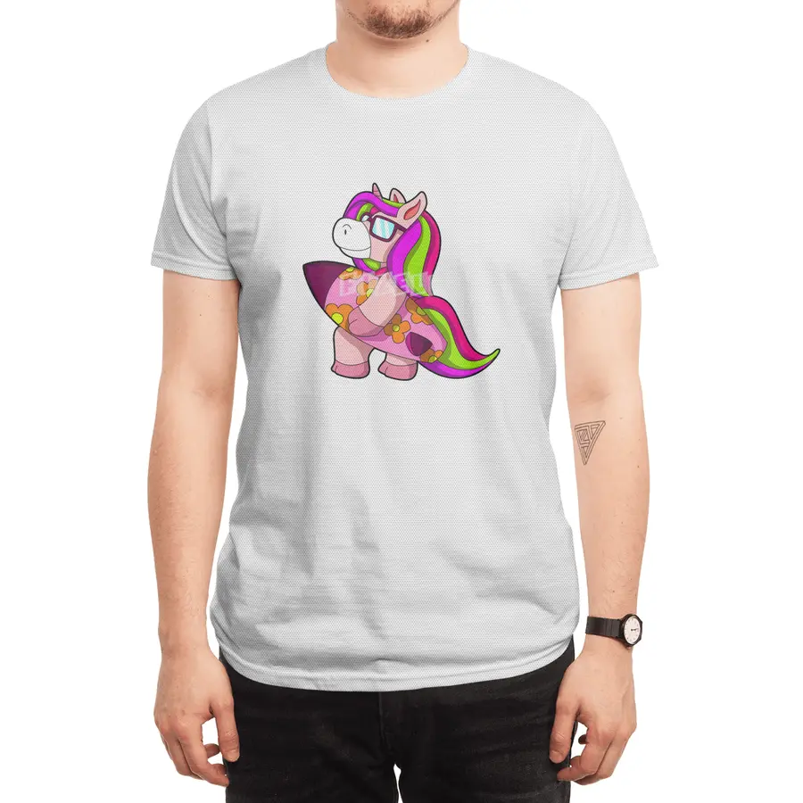 Unicorn as Surfer with Surfboard & Sunglasses Spor T-Shirt