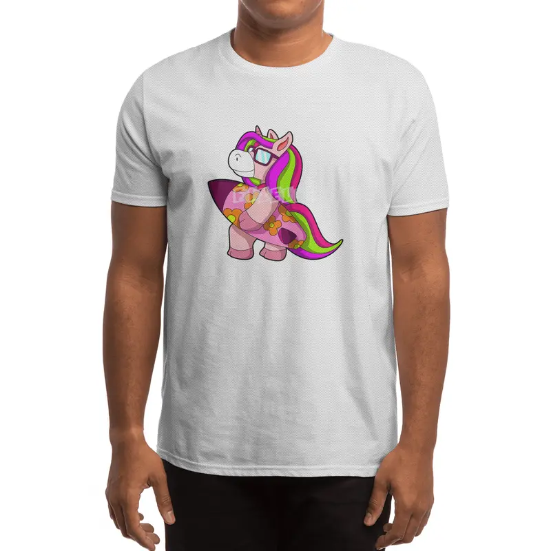 Unicorn as Surfer with Surfboard & Sunglasses Spor T-Shirt