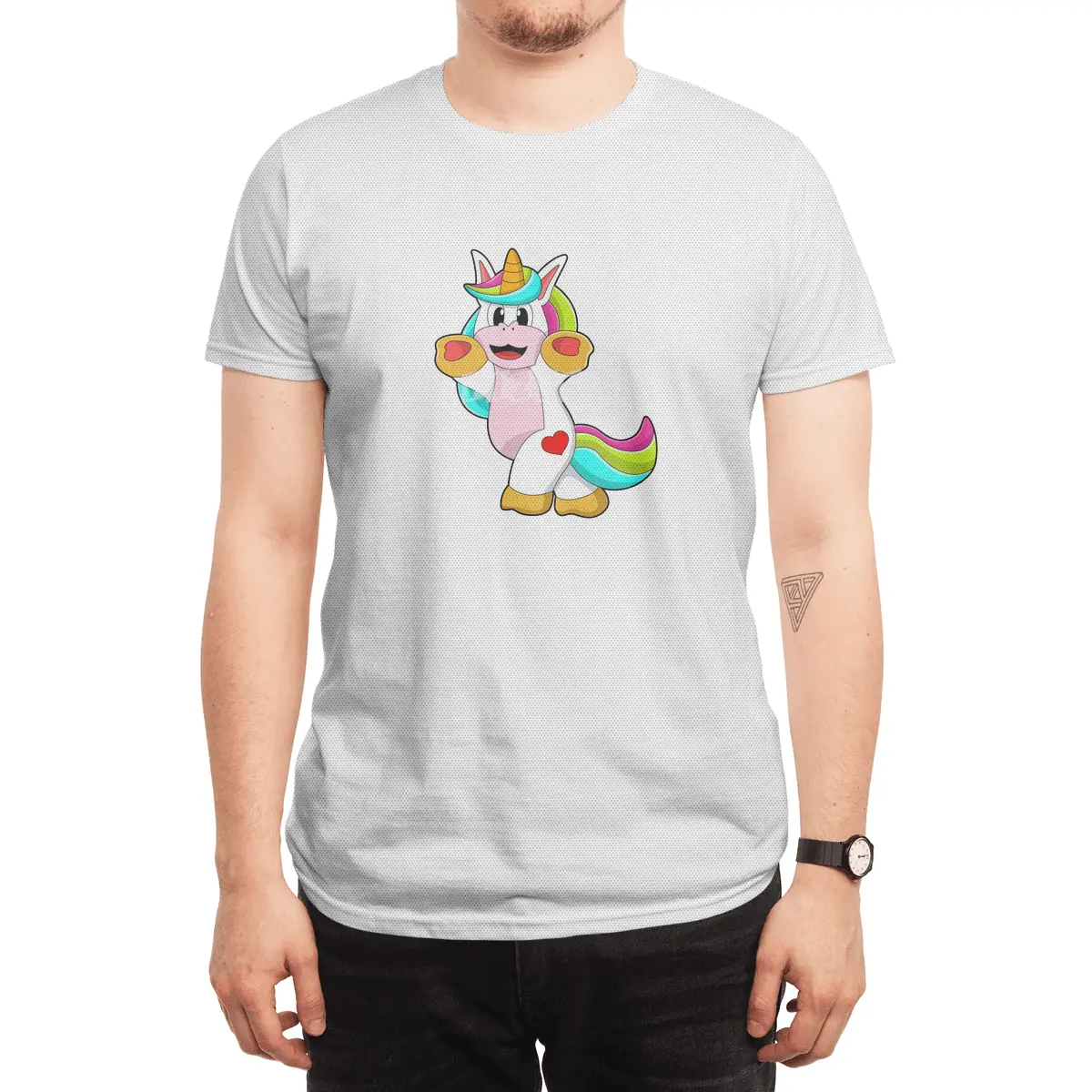 Unicorn with Heart Tattoo Spor T-Shirt
