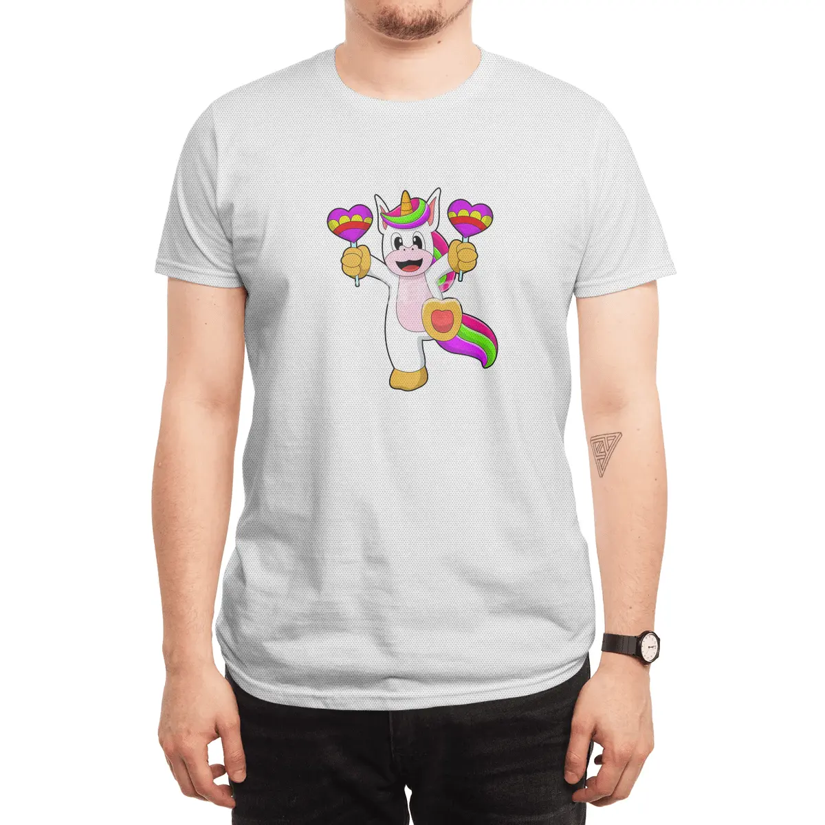 Unicorn with Hearts Spor T-Shirt