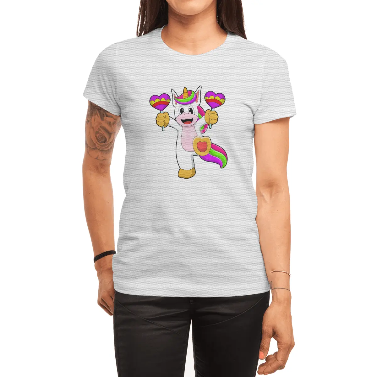 Unicorn with Hearts Spor T-Shirt