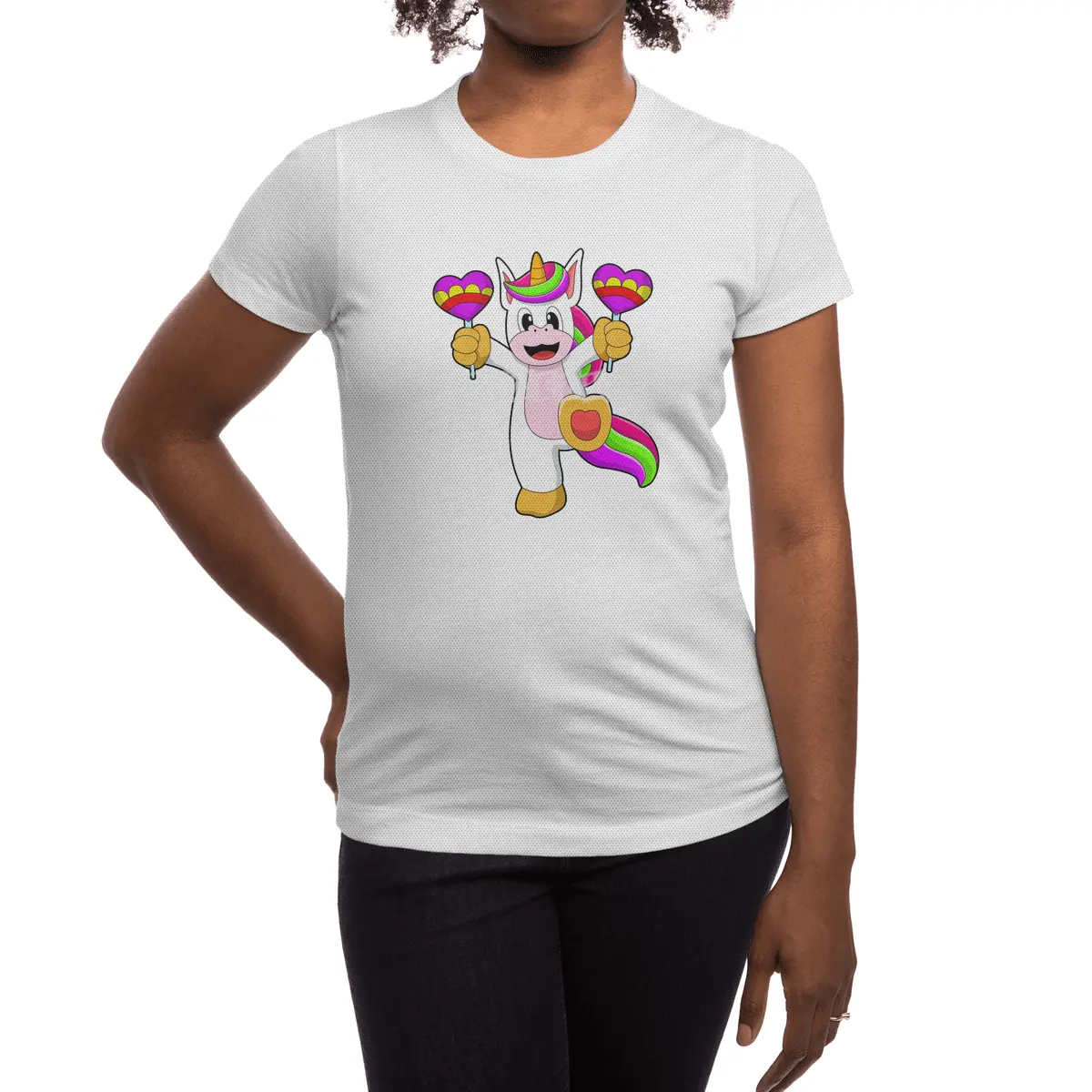 Unicorn with Hearts Spor T-Shirt