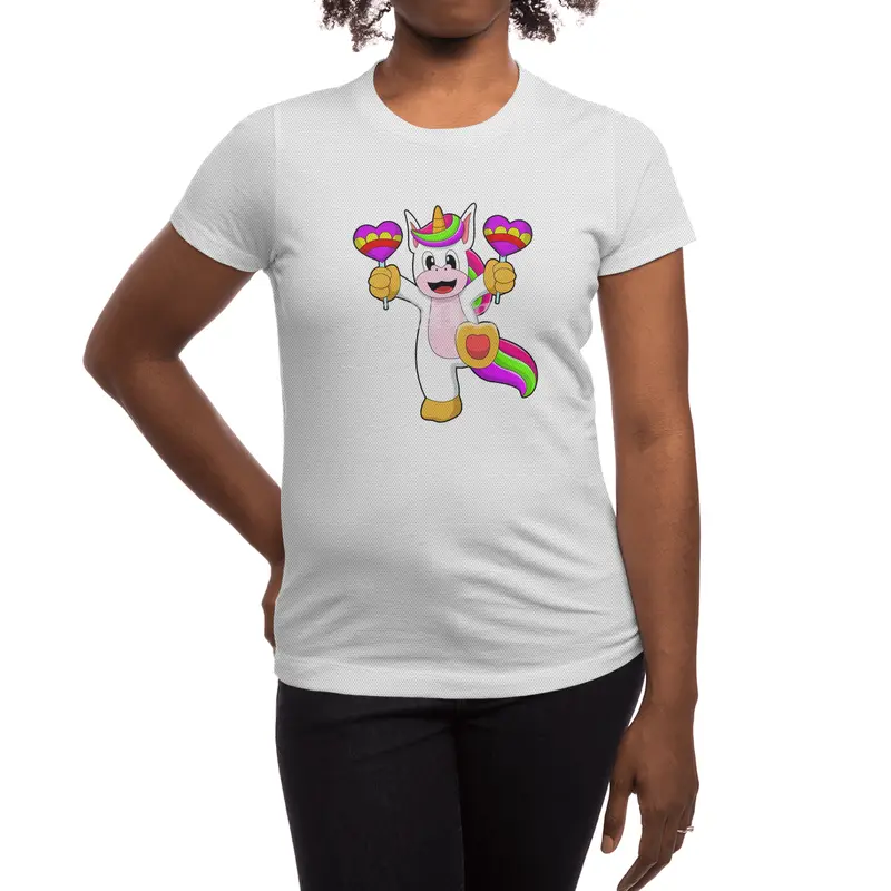 Unicorn with Hearts Spor T-Shirt
