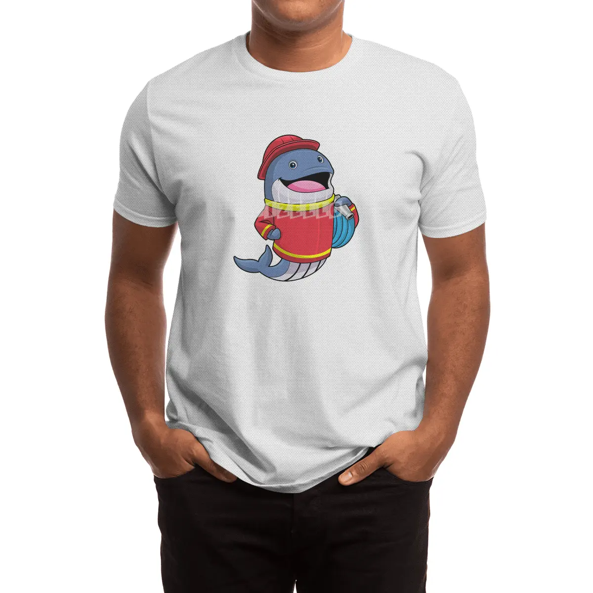 Whale as Firefighter with Hose Spor T-Shirt