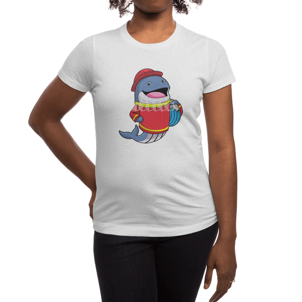 Whale as Firefighter with Hose Spor T-Shirt