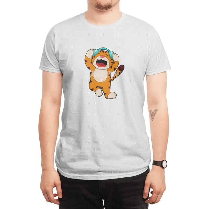 Tiger at Music with Headphone Spor T-Shirt