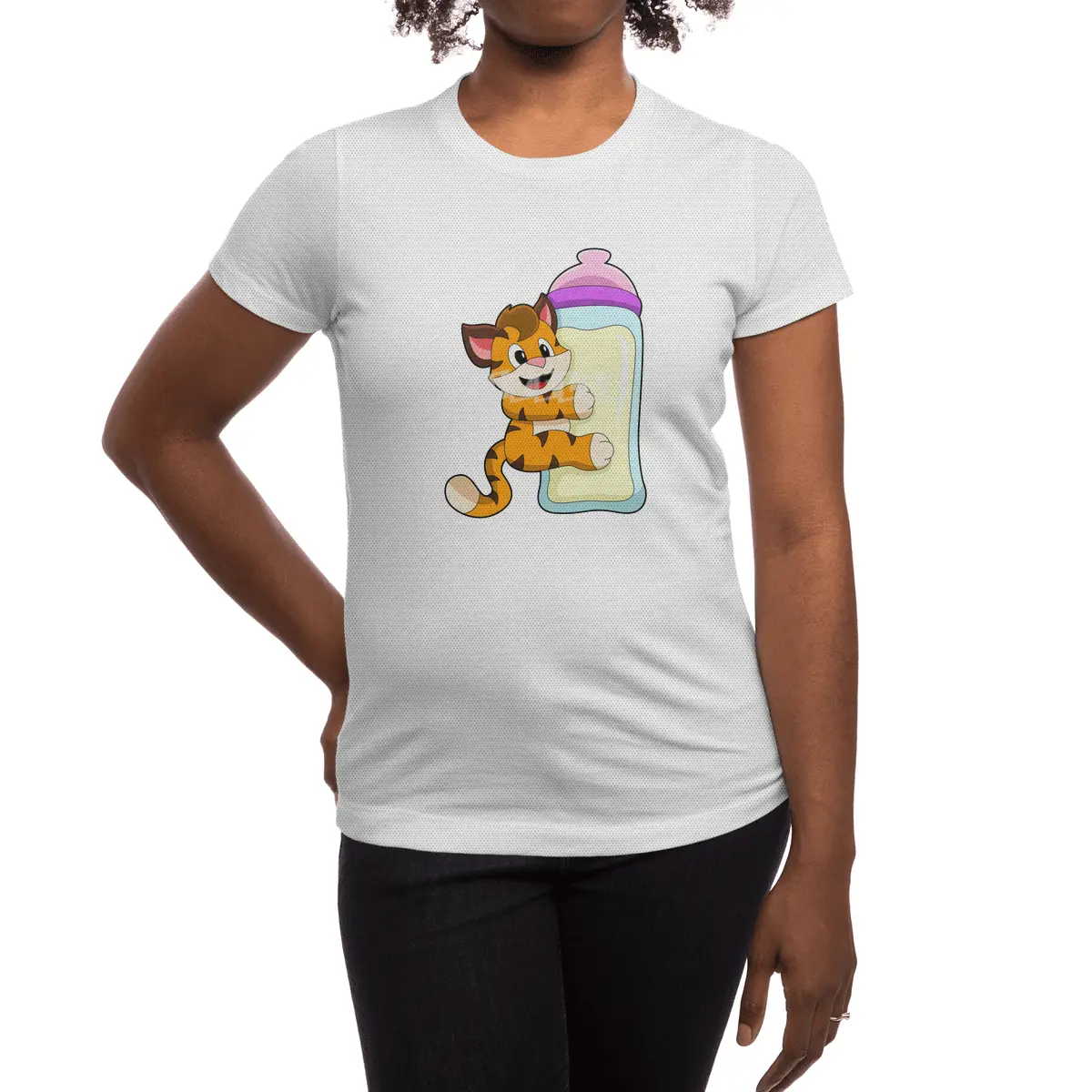 Tiger with Baby bottle of Milk Spor T-Shirt