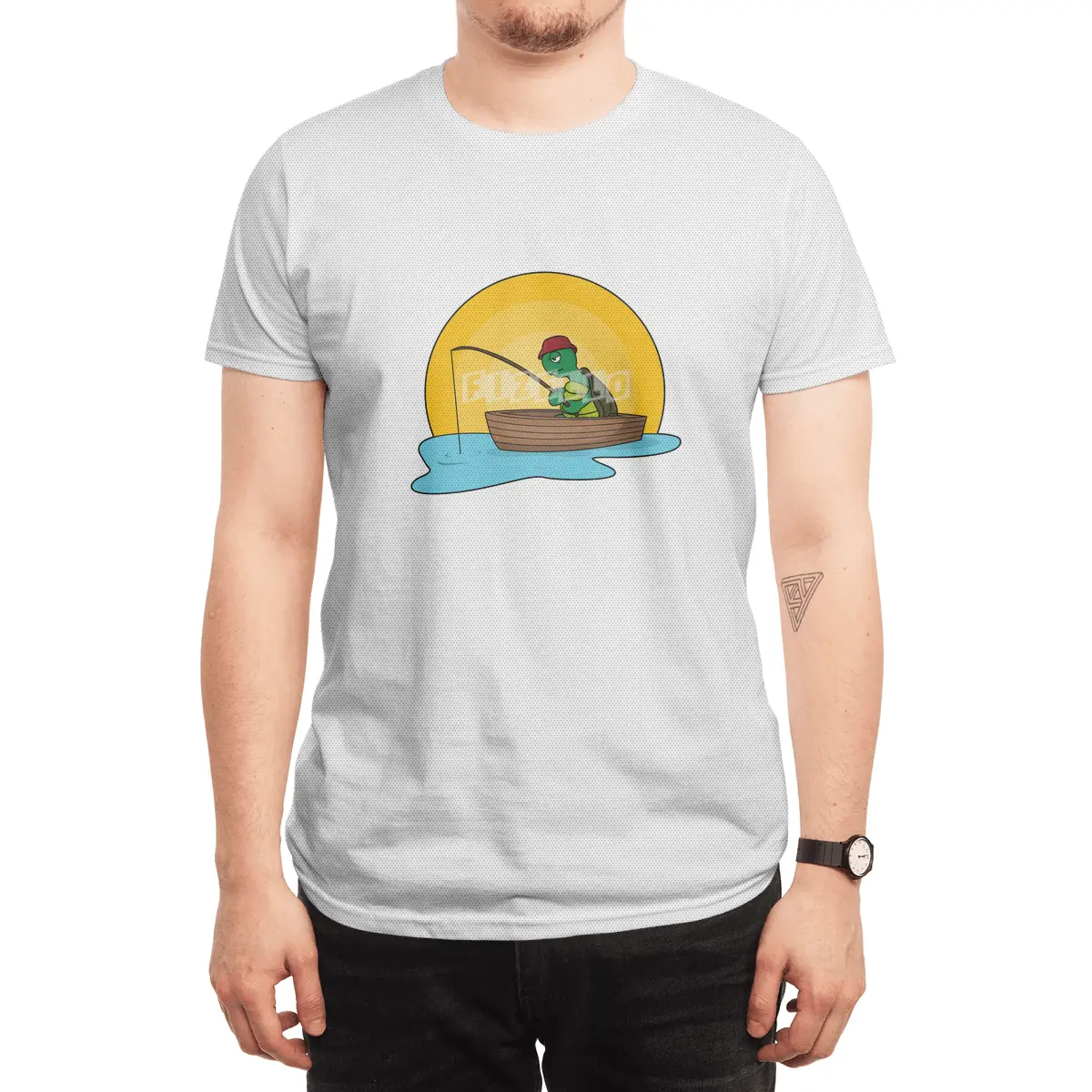 Turtle as Angler in Boat Spor T-Shirt