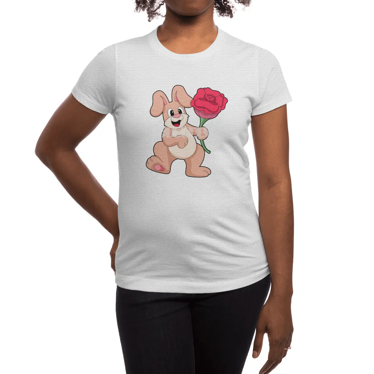 Rabbit with red Rose Spor T-Shirt