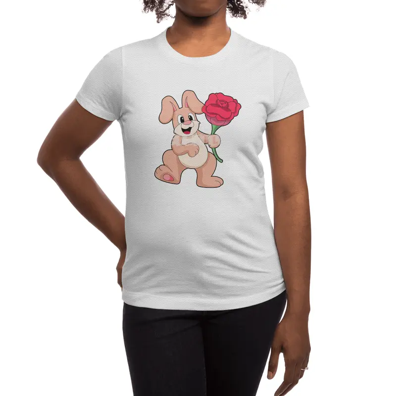 Rabbit with red Rose Spor T-Shirt