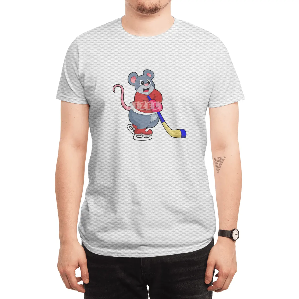 Rat at Ice hockey with Ice hockey stick Spor T-Shirt