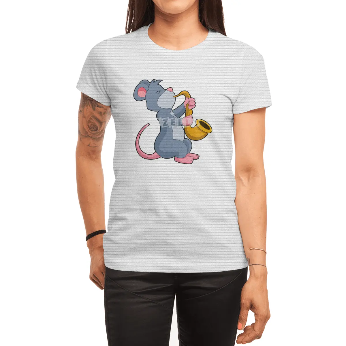 Rat at Music with Saxophone Spor T-Shirt