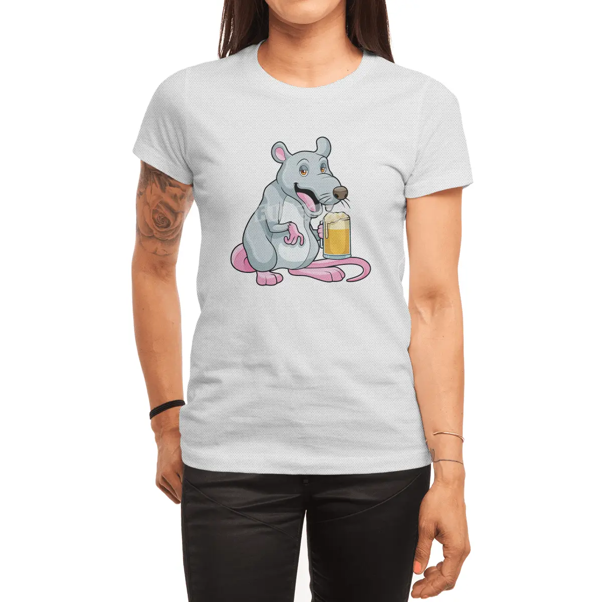 Rat with Glass of Beer Spor T-Shirt