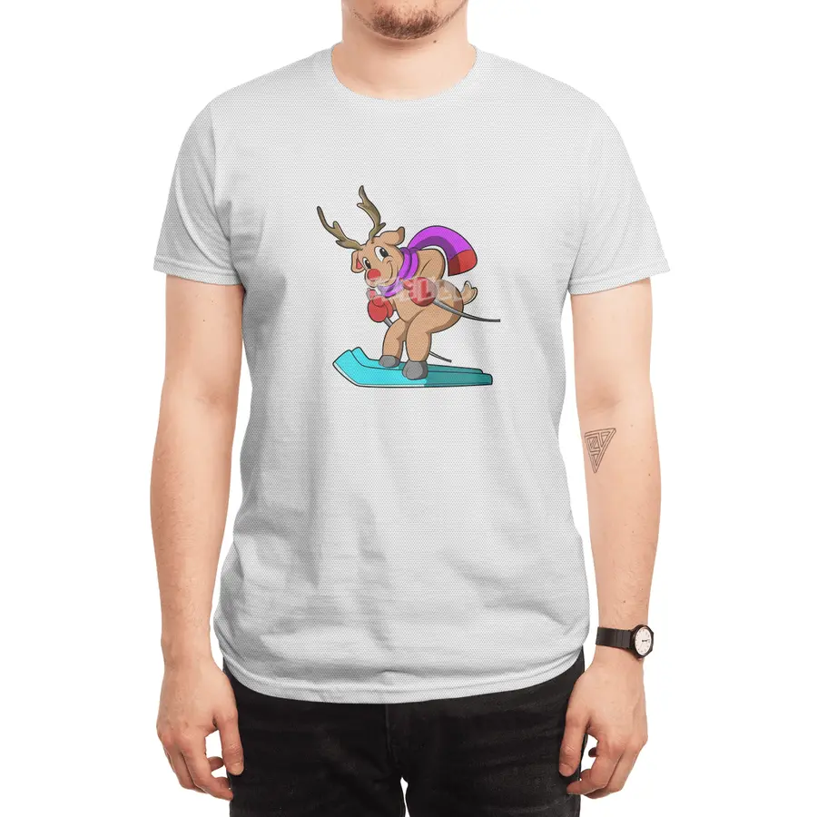 Reindeer as Skier with Skis Spor T-Shirt