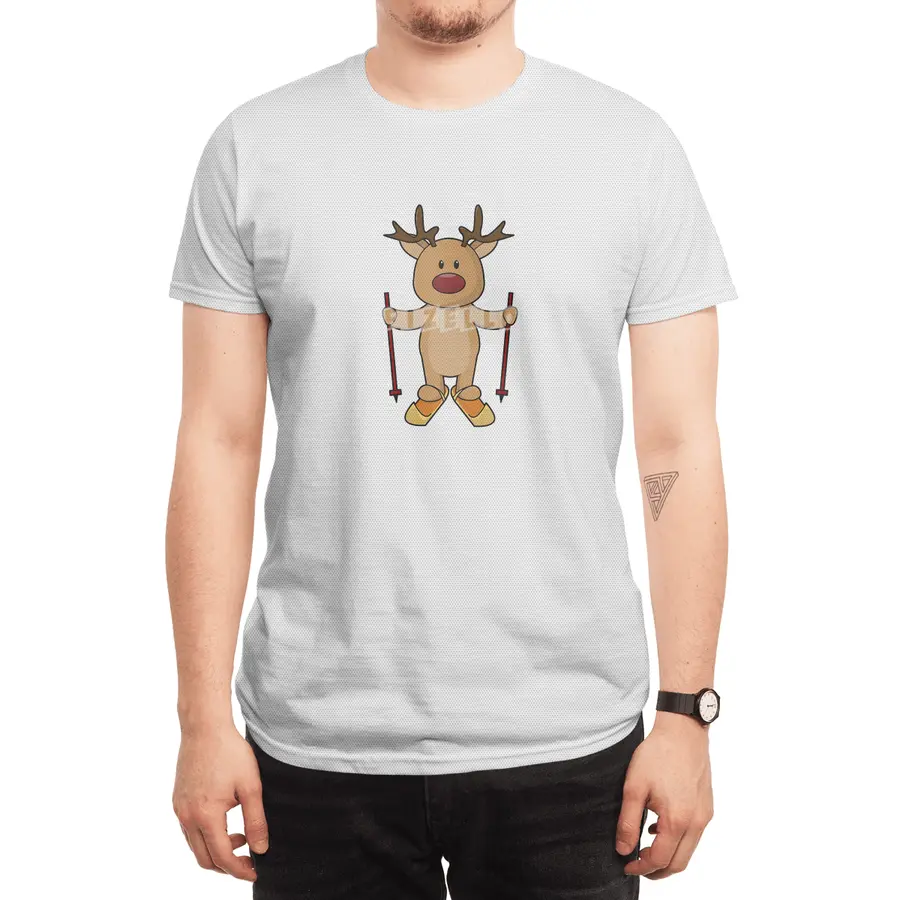 Reindeer as Skier with Skis and Ski poles Spor T-Shirt