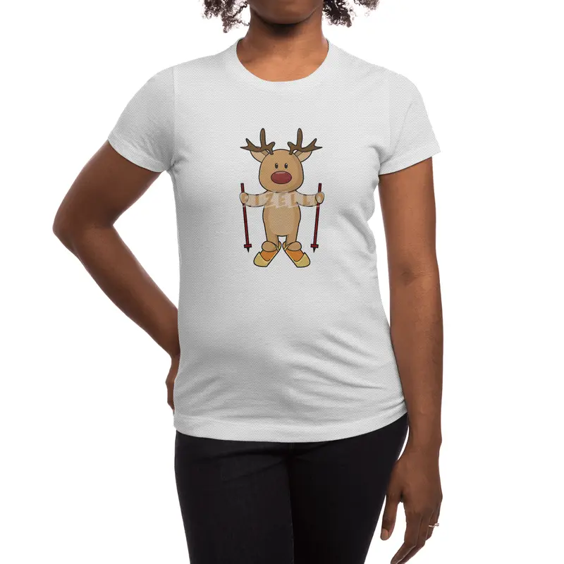 Reindeer as Skier with Skis and Ski poles Spor T-Shirt