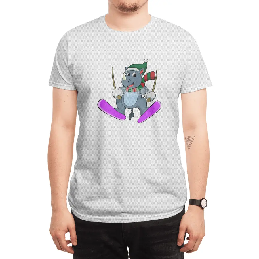 Rhino as Ski jumper with Skis & Scarf Spor T-Shirt