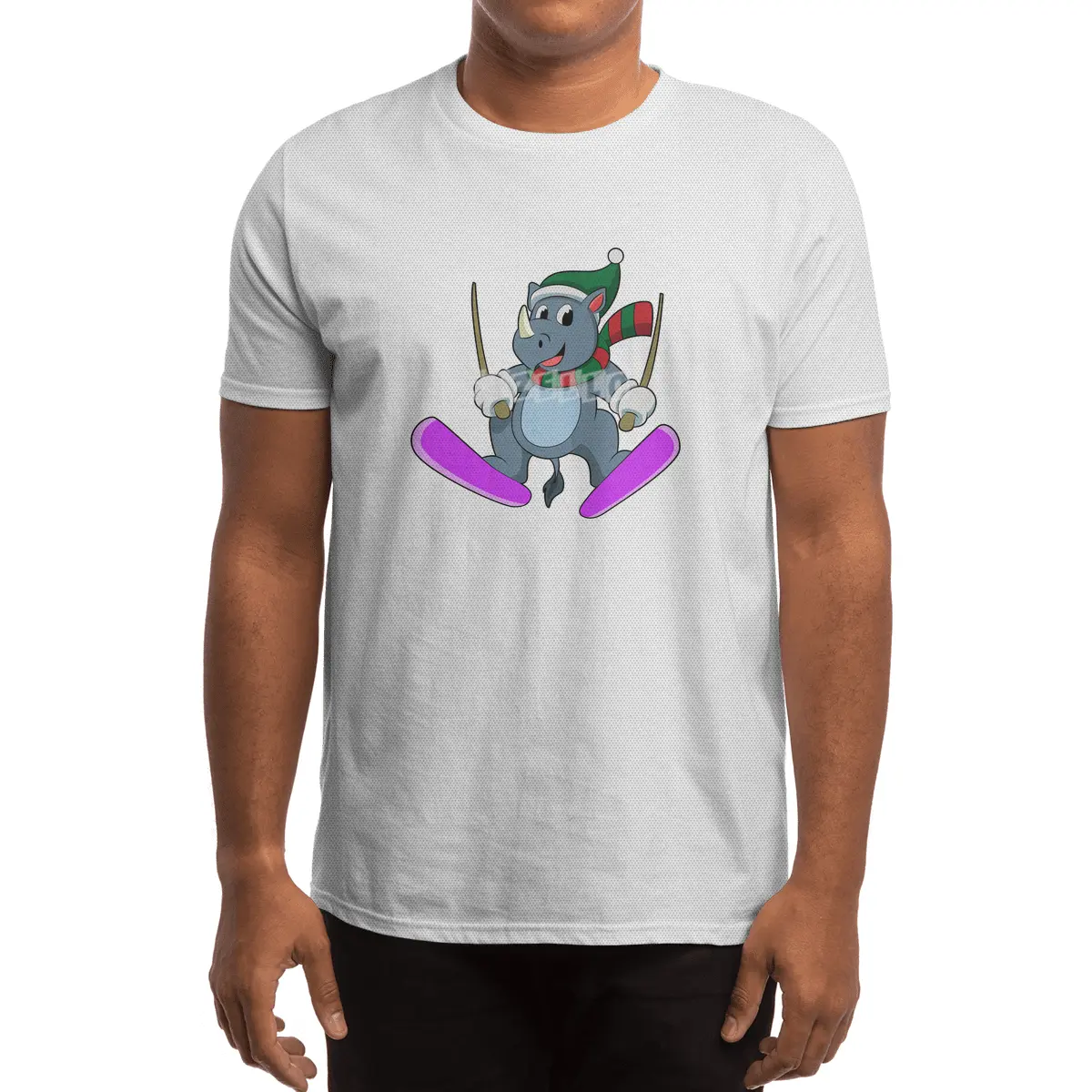 Rhino as Ski jumper with Skis & Scarf Spor T-Shirt