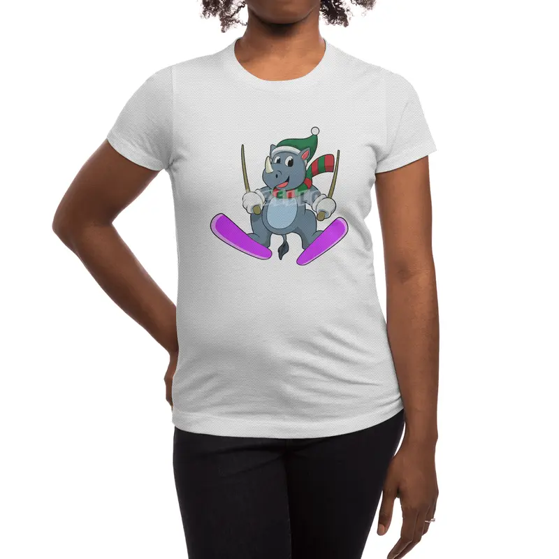 Rhino as Ski jumper with Skis & Scarf Spor T-Shirt