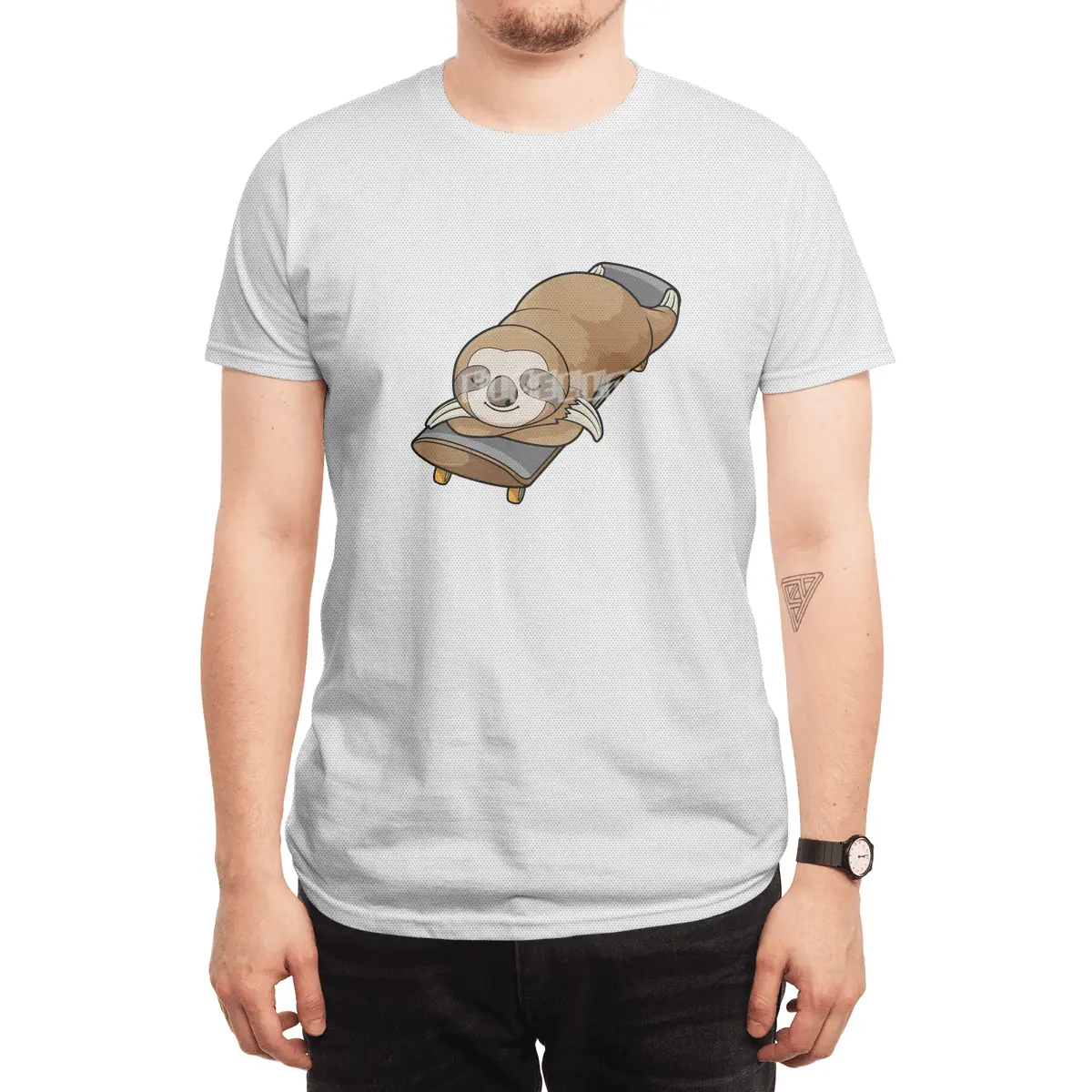 Sloth at Sleeping with Skateboard Spor T-Shirt
