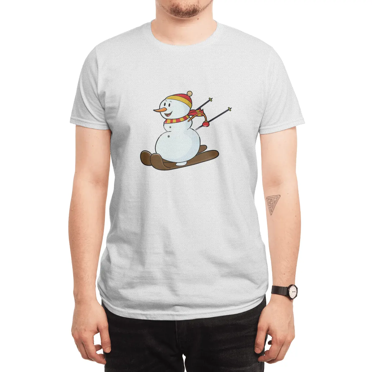 Snowman as Skier with Skis & Cap Spor T-Shirt