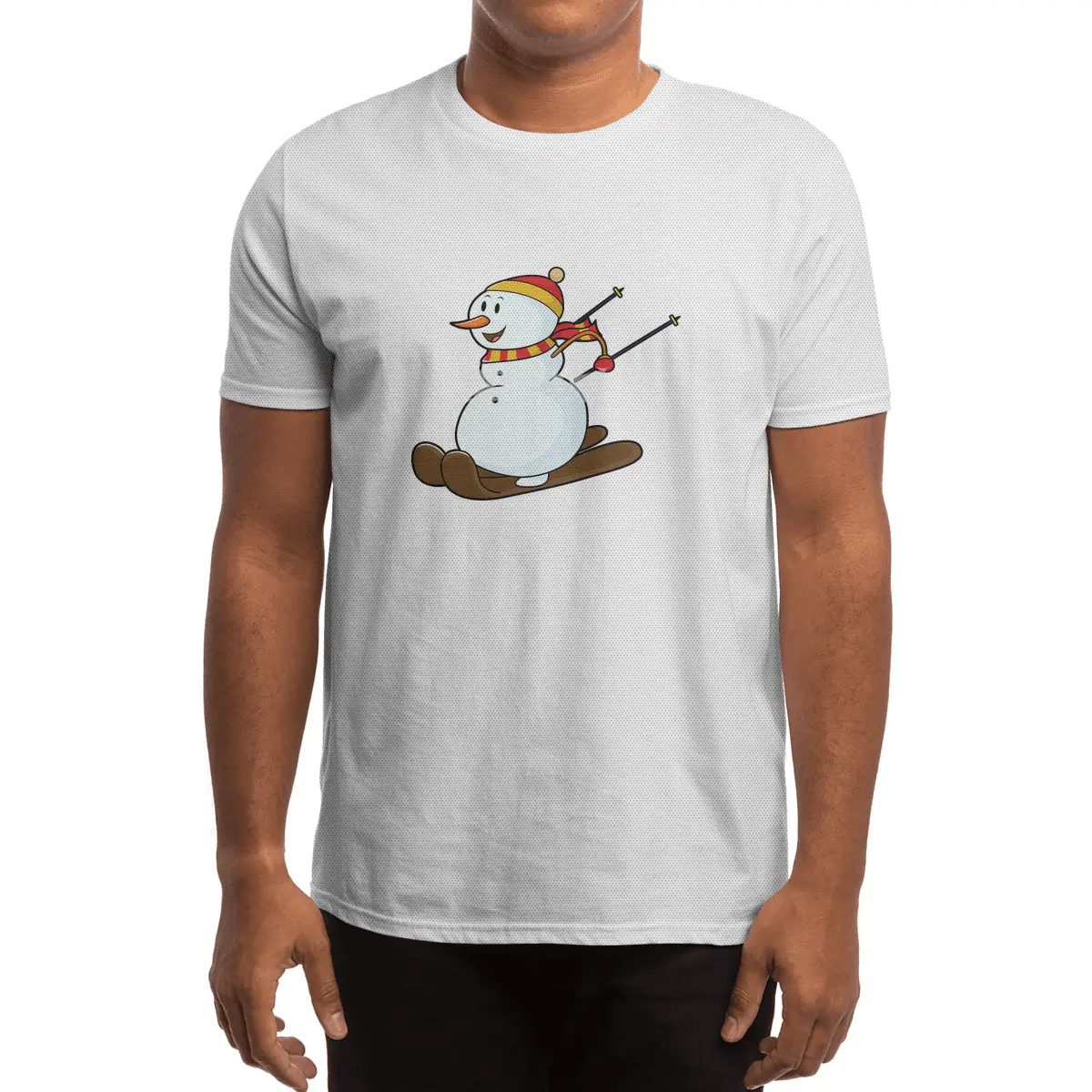 Snowman as Skier with Skis & Cap Spor T-Shirt