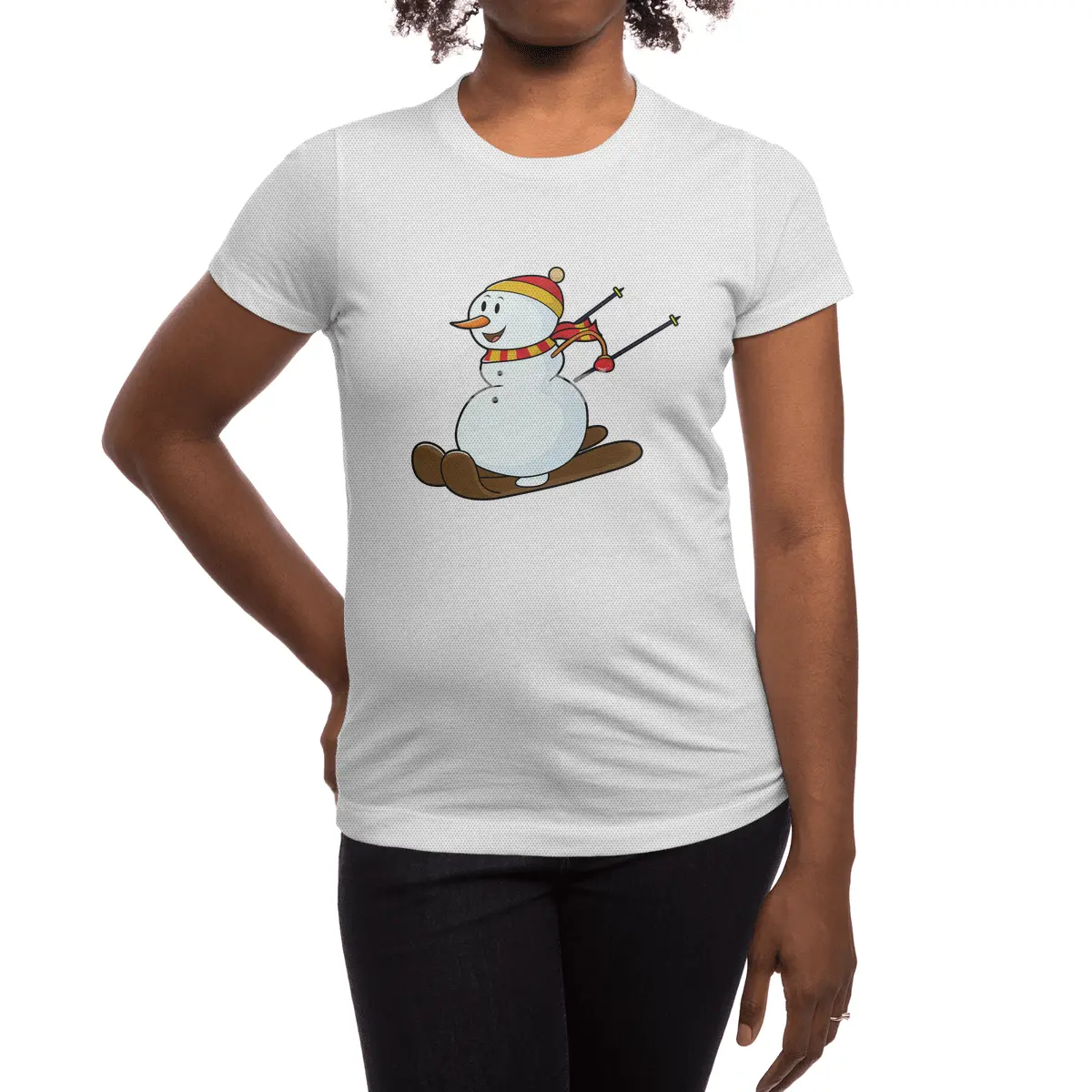 Snowman as Skier with Skis & Cap Spor T-Shirt