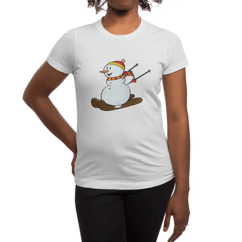 Snowman as Skier with Skis & Cap Spor T-Shirt