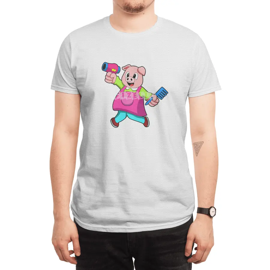 Pig as Hairdresser with Hair dryer & Comb Spor T-Shirt