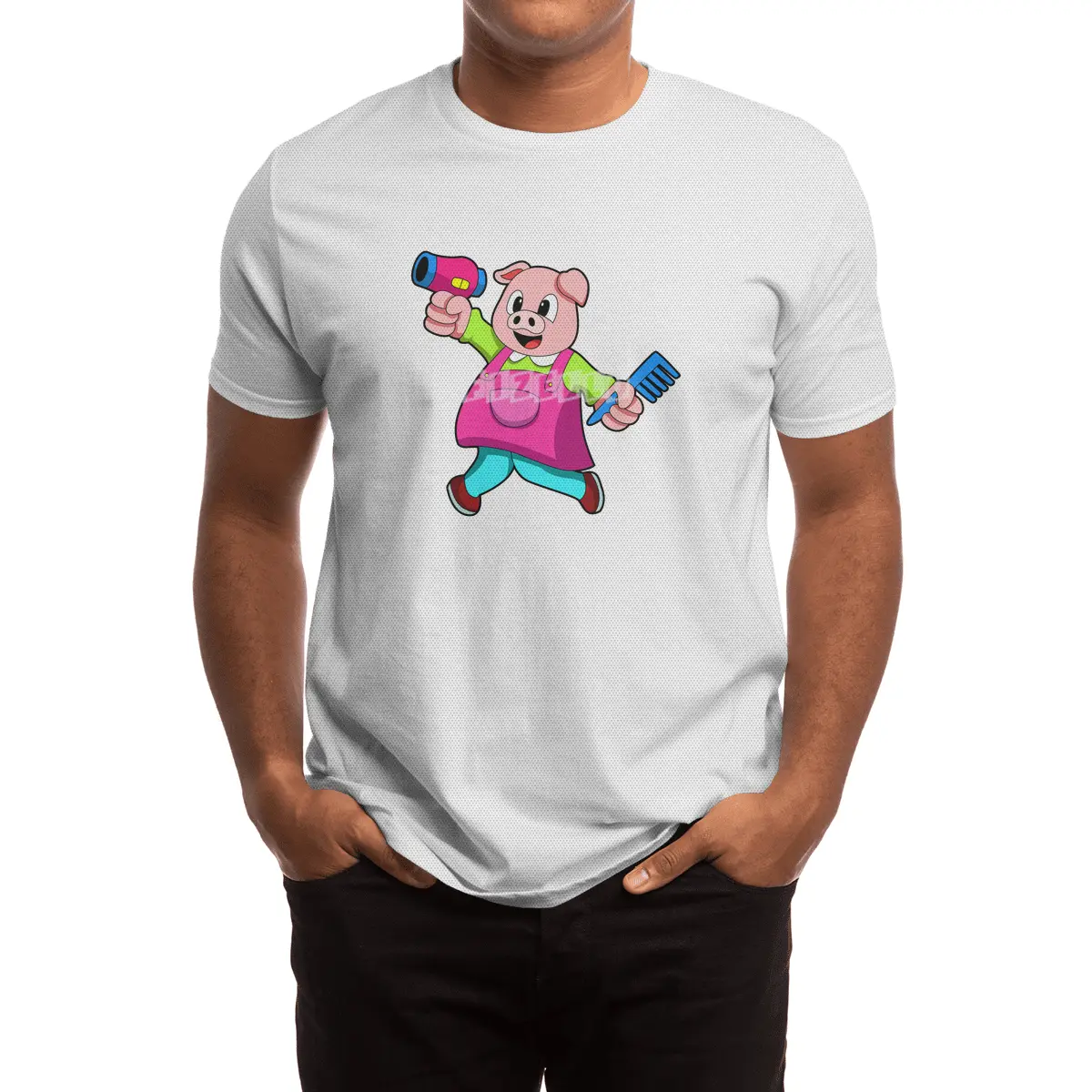 Pig as Hairdresser with Hair dryer & Comb Spor T-Shirt