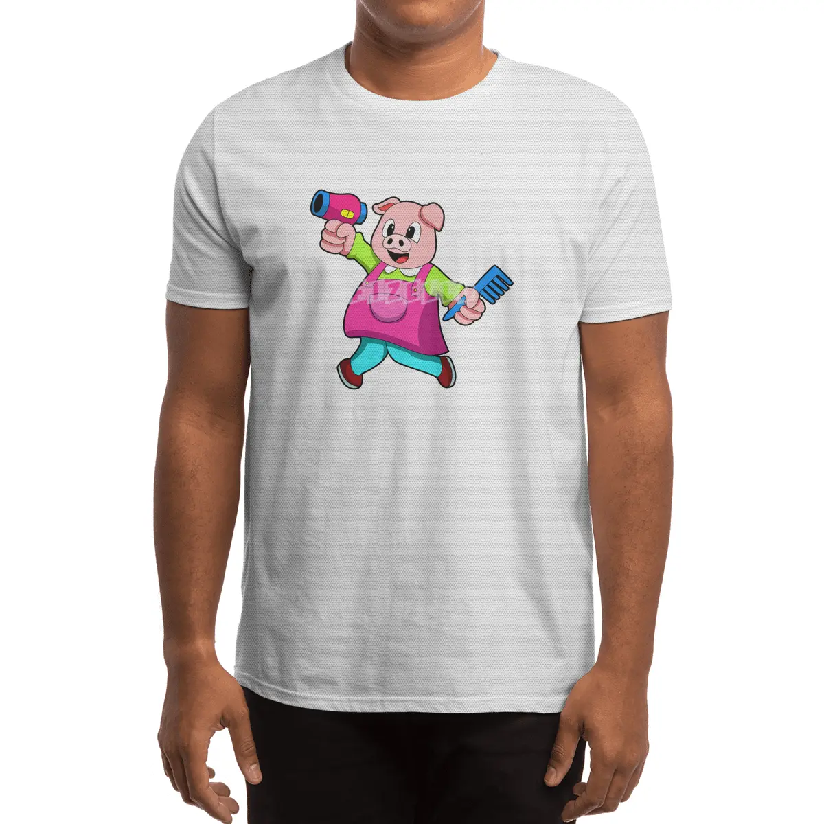 Pig as Hairdresser with Hair dryer & Comb Spor T-Shirt