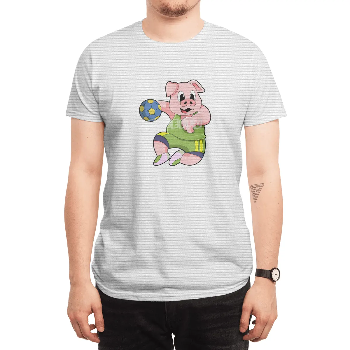 Pig as Handball player with Handball Spor T-Shirt