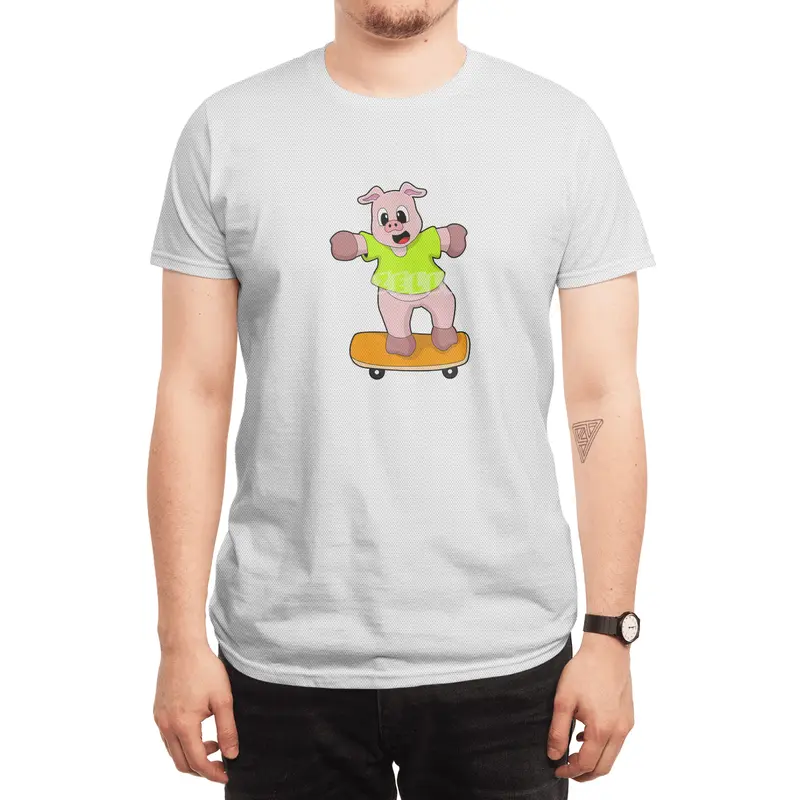Pig as Skater on Skateboard Spor T-Shirt