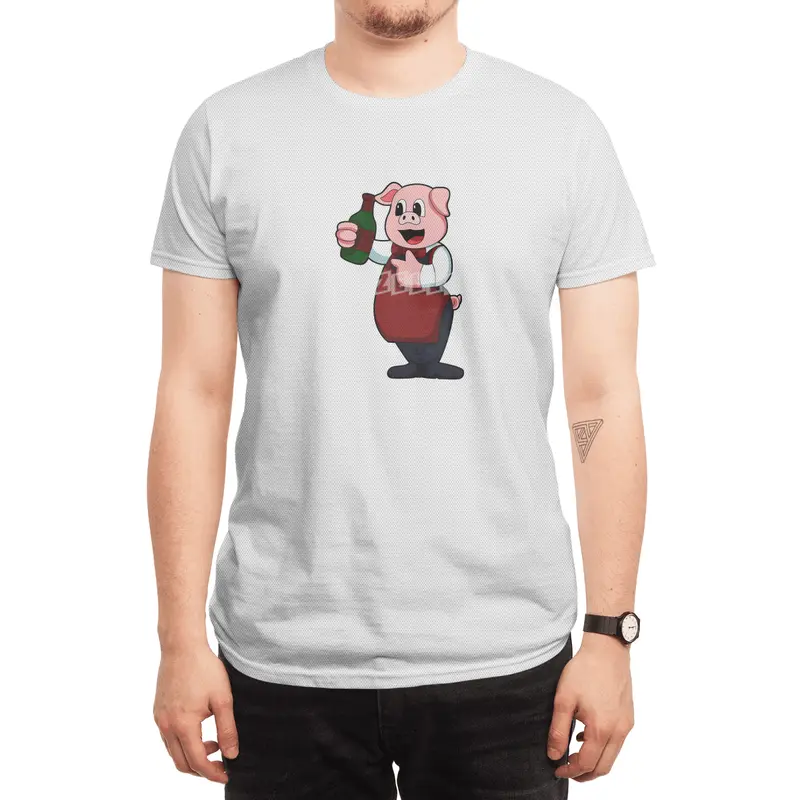 Pig as Waiter with Bottle of Red wine Spor T-Shirt
