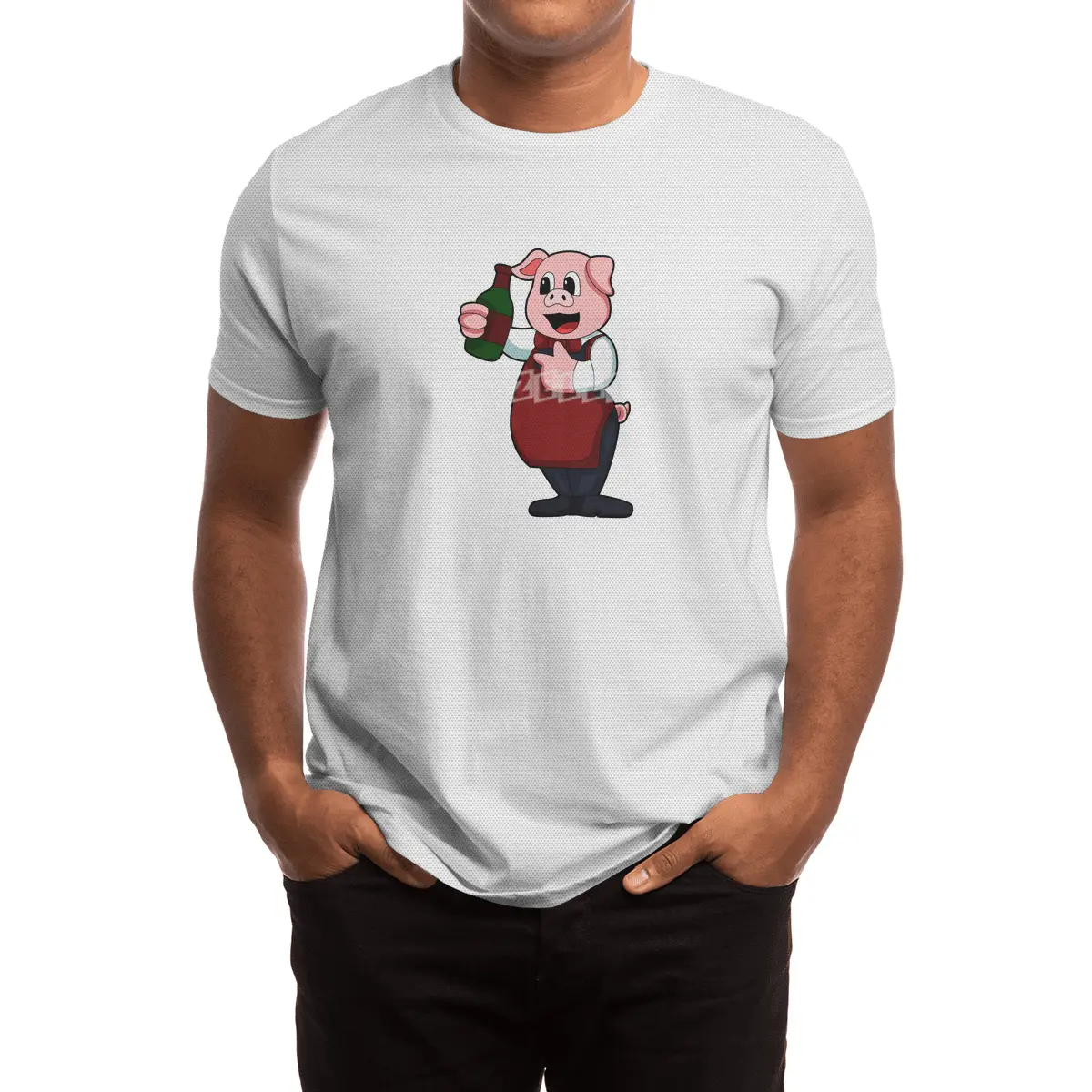 Pig as Waiter with Bottle of Red wine Spor T-Shirt