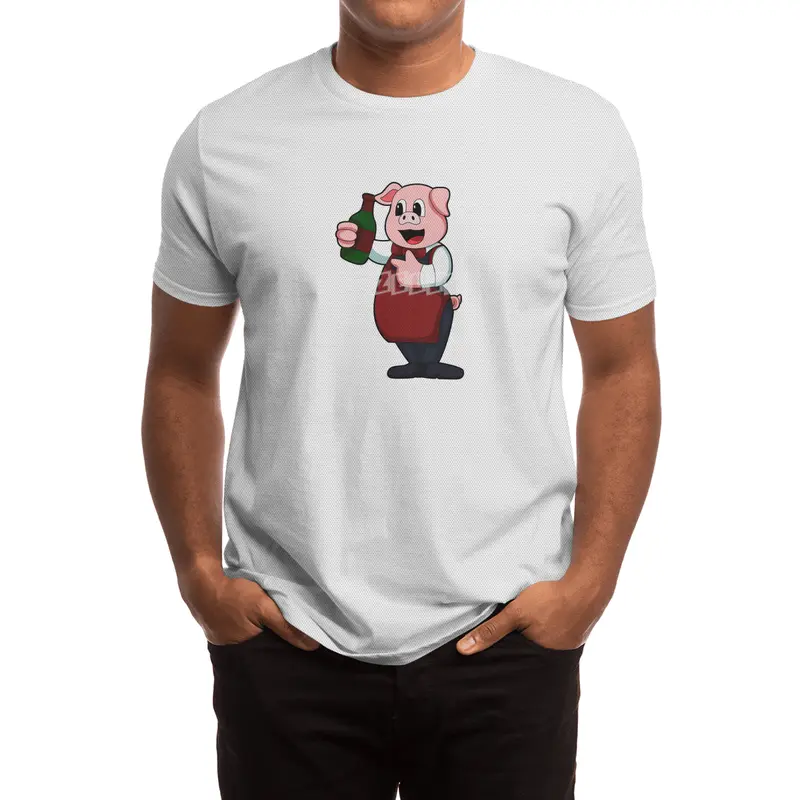 Pig as Waiter with Bottle of Red wine Spor T-Shirt
