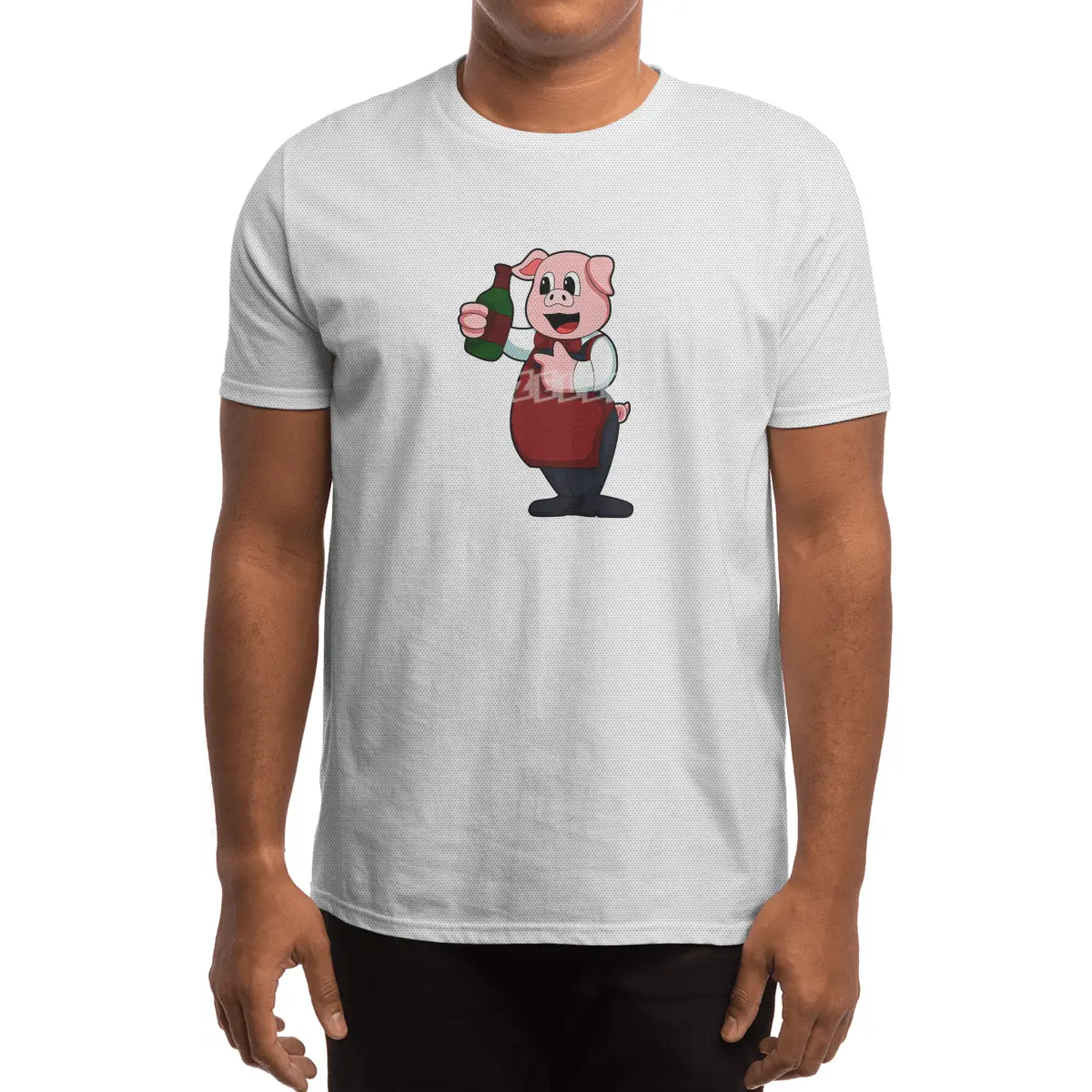 Pig as Waiter with Bottle of Red wine Spor T-Shirt