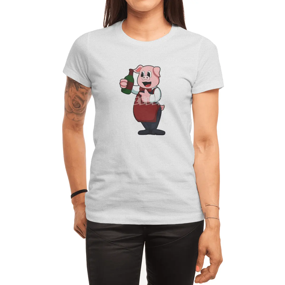 Pig as Waiter with Bottle of Red wine Spor T-Shirt