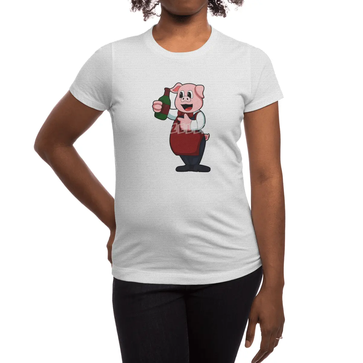 Pig as Waiter with Bottle of Red wine Spor T-Shirt