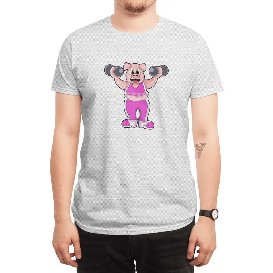 Pig at Bodybuilding with Dumbbells Spor T-Shirt