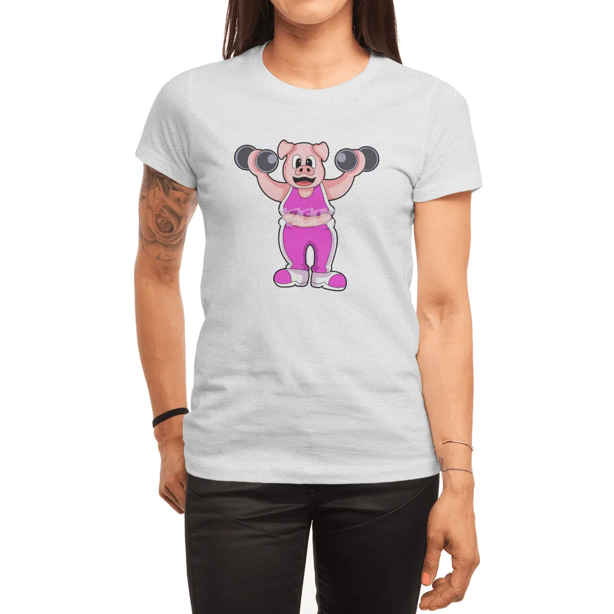 Pig at Bodybuilding with Dumbbells Spor T-Shirt