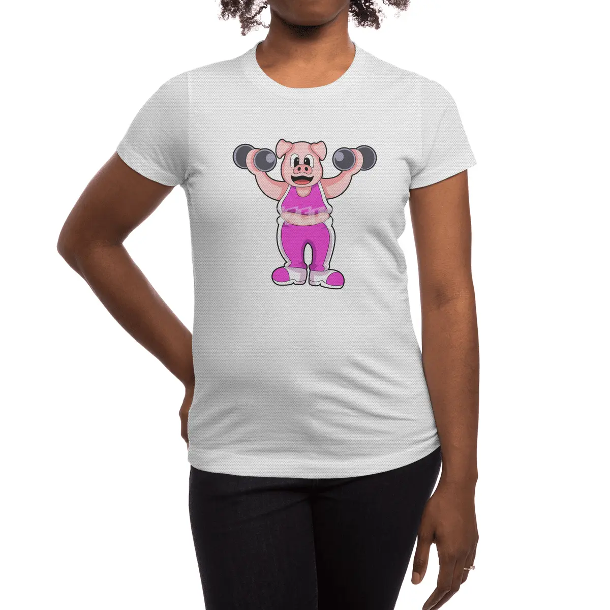 Pig at Bodybuilding with Dumbbells Spor T-Shirt