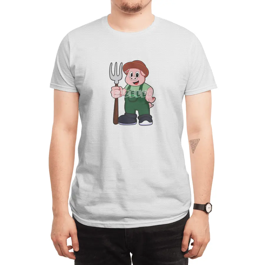 Pig at Farmer with Rake Spor T-Shirt