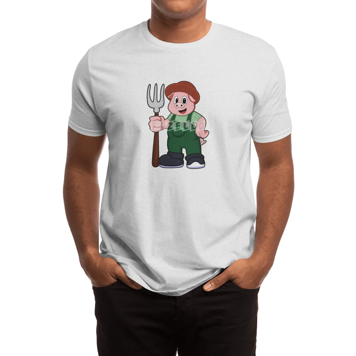 Pig at Farmer with Rake Spor T-Shirt