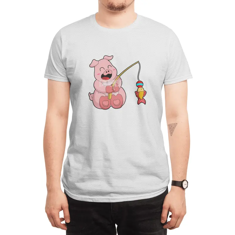 Pig at Fishing with Fish Spor T-Shirt