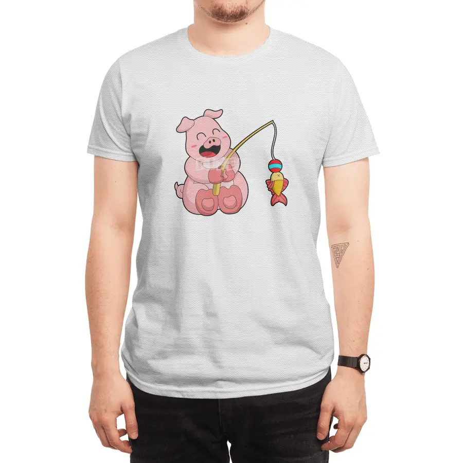 Pig at Fishing with Fish Spor T-Shirt