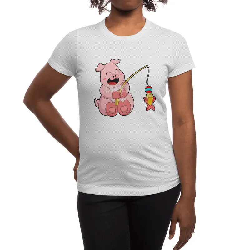 Pig at Fishing with Fish Spor T-Shirt