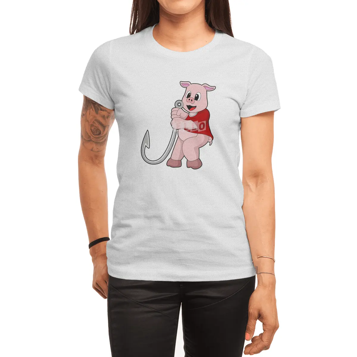 Pig at Fishing with Fish hook Spor T-Shirt