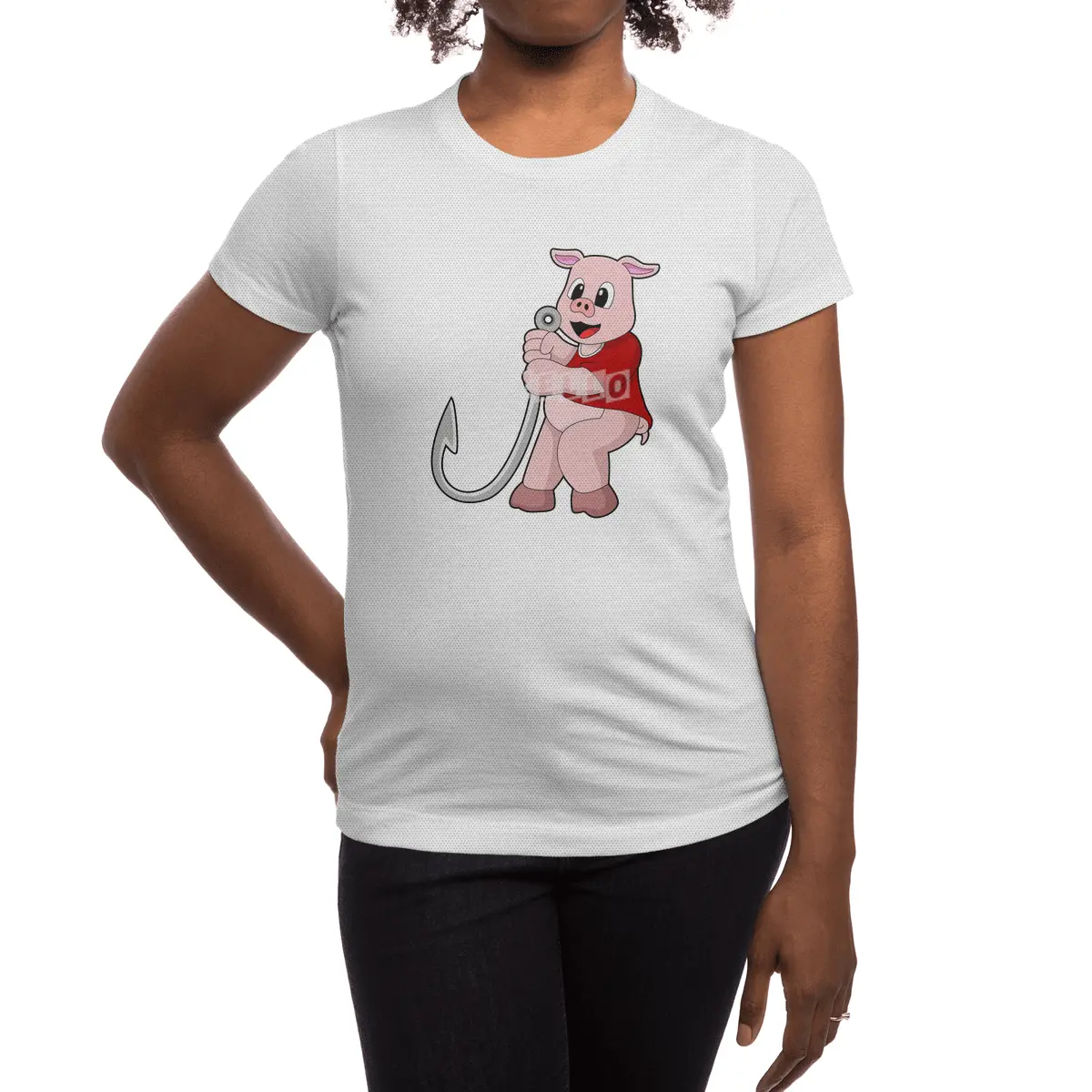 Pig at Fishing with Fish hook Spor T-Shirt